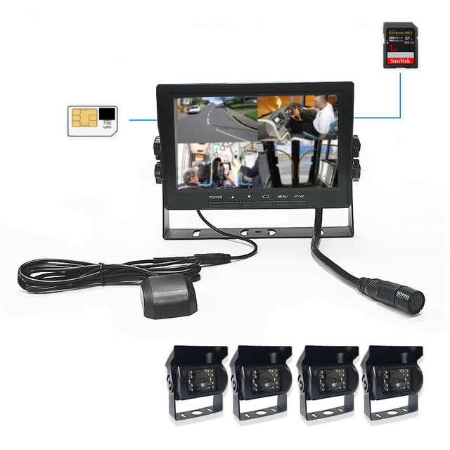 4 Channels 4G GPS Vehicle Monitor HD 4ch Tracking Mobil DVR H.264 SD Card Vehicle DVR Driving Monitoring Mobile MDVR Monitor Kit Display Screen DVR All-in-one