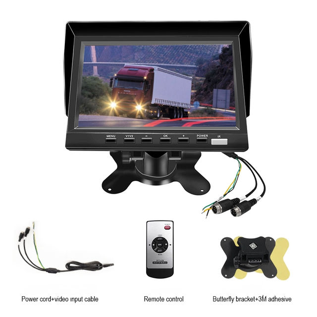 7-Inch LCD Butterfly Bracket CVBS Monitor Portable Reversing Aid for Large Trucks Buses Surveillance Monitor