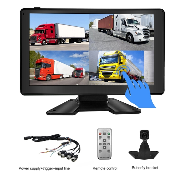 9-Inch High Resolution Touch Screen Car Monitor 4CH DVR Front Rear View Bus Monitor System Car Reverse Aid ADAS BSD DMS Function AHD CCD